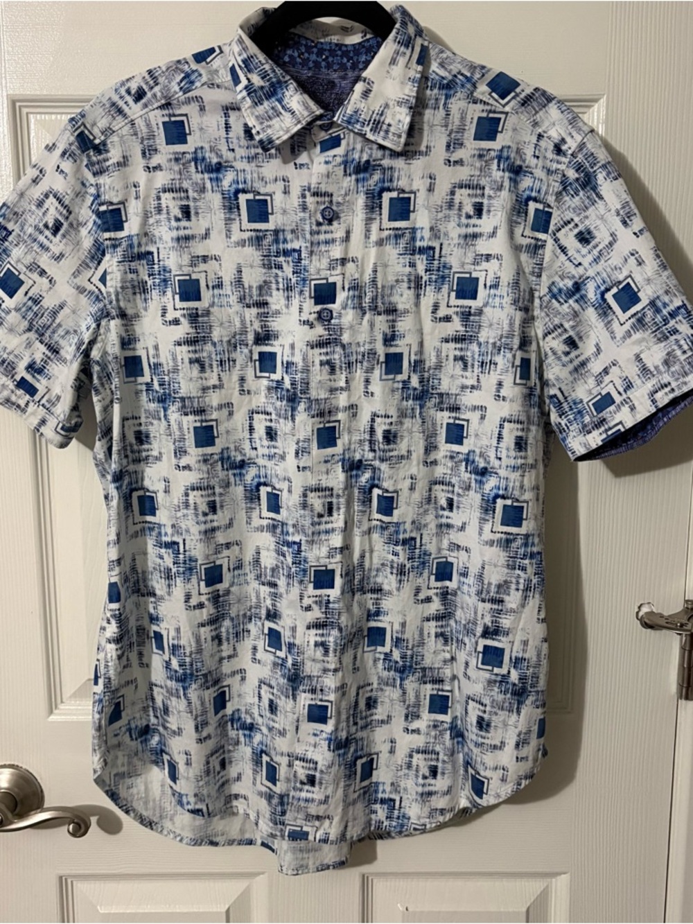 Robert Graham Shirt Men L Blue Floral Short Sleeve Flip Cuff Button Up